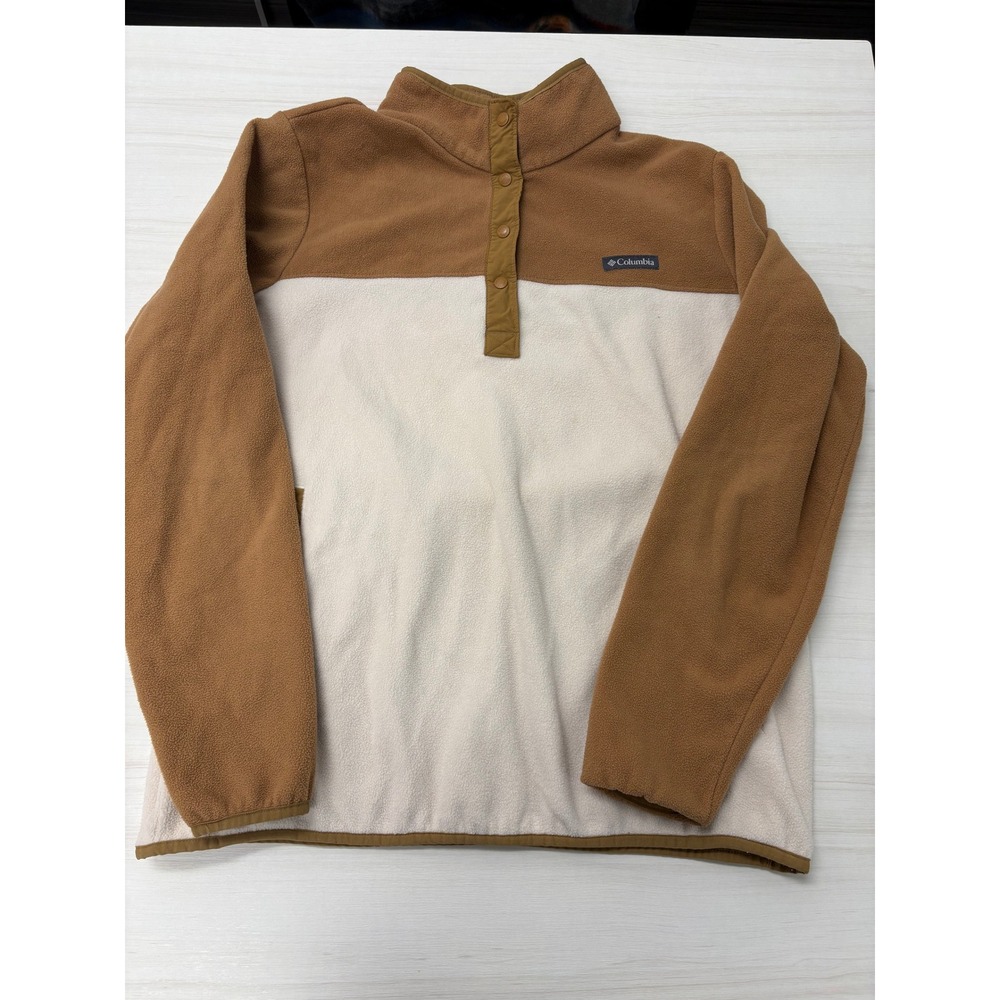 Columbia Women's XXL Snap Fleece Pullover Brown Cream Colorblock Jacket